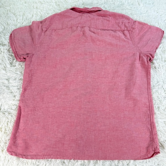 Perry Ellis Mens Washable Linen Blend Short Sleeve Button Down Shirt Pink Large - Picture 2 of 11
